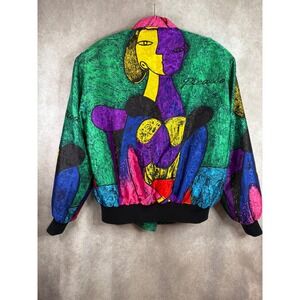 VTG 90s Rainbow Collection Bomber Jacket Womens XL Multi Picasso Art Abstract